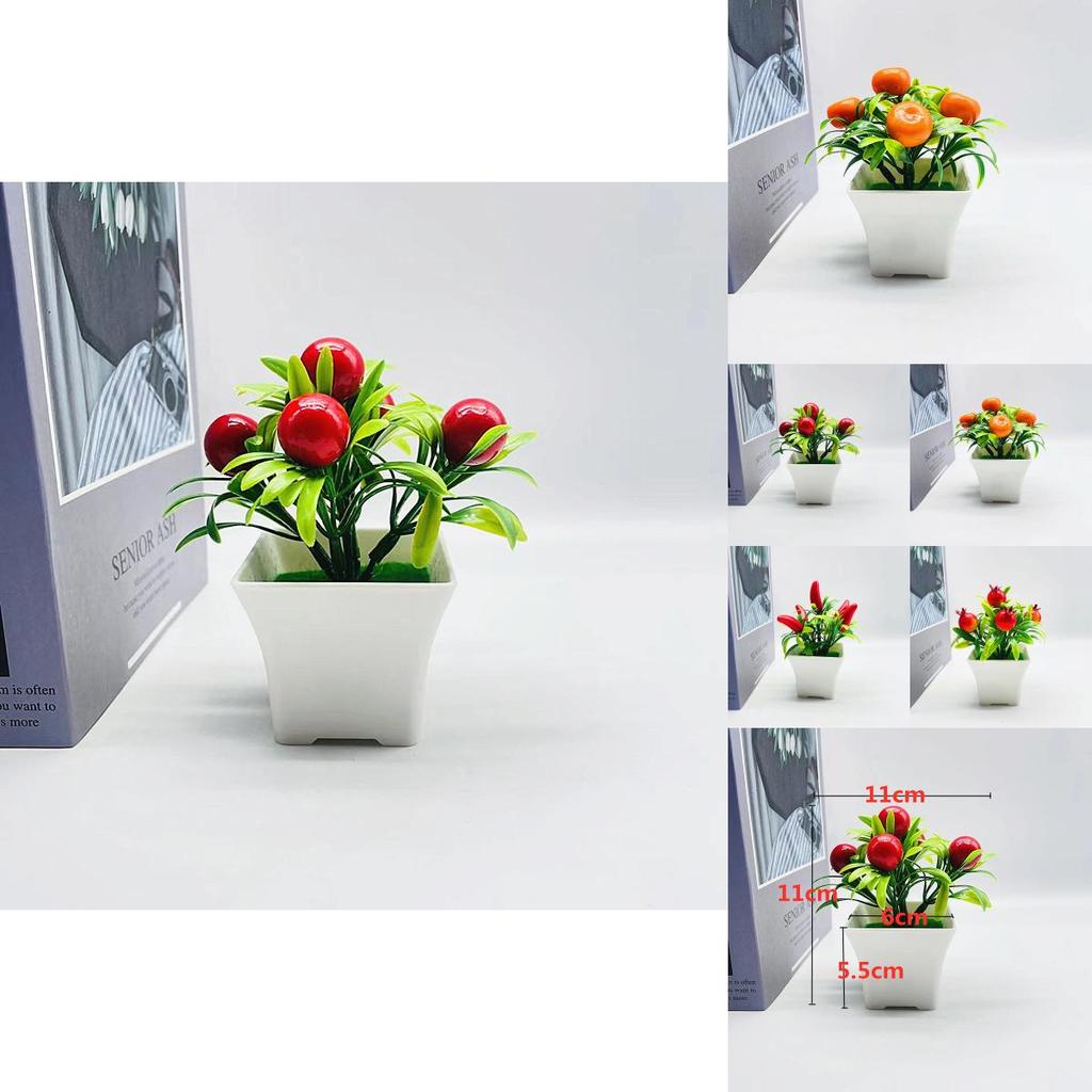 Artificial Fruit Bonsai Arrangement With Plastic Flowers And Miniature Plant Decor For Living Room
