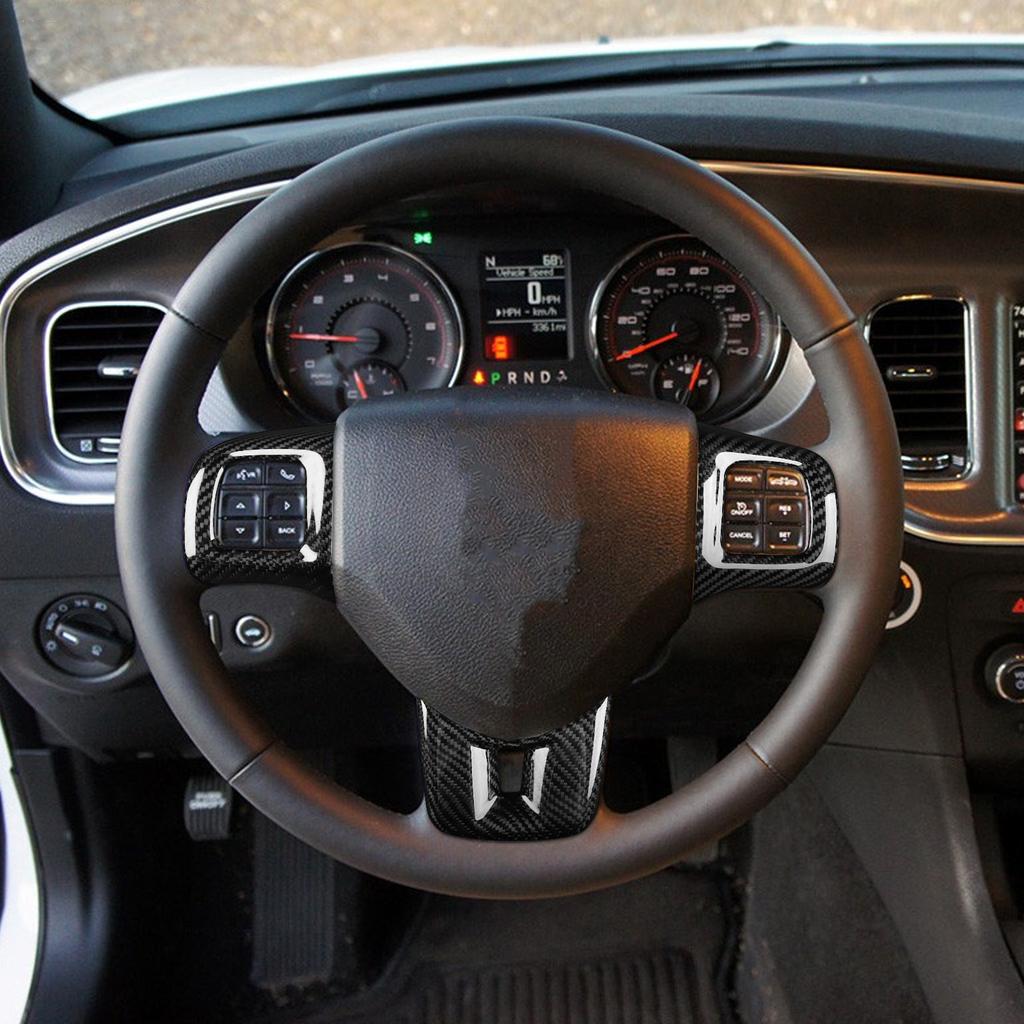 For Dodge Charger 2011-2014 Real Dry Carbon Fiber Steering Wheel Button Panel Trim Cover Car Interior Modification Accessories