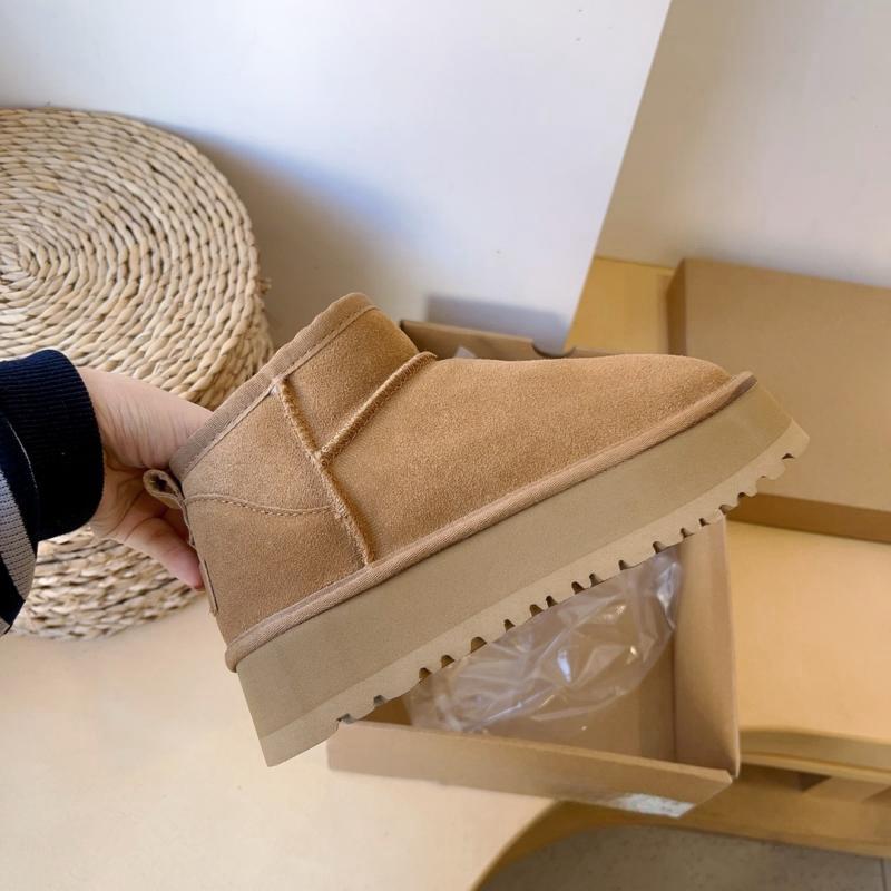 Winter new short snow boots women's thick-soled cowhide wool velvet thermal shoes low-top heightening thickened non-slip sole