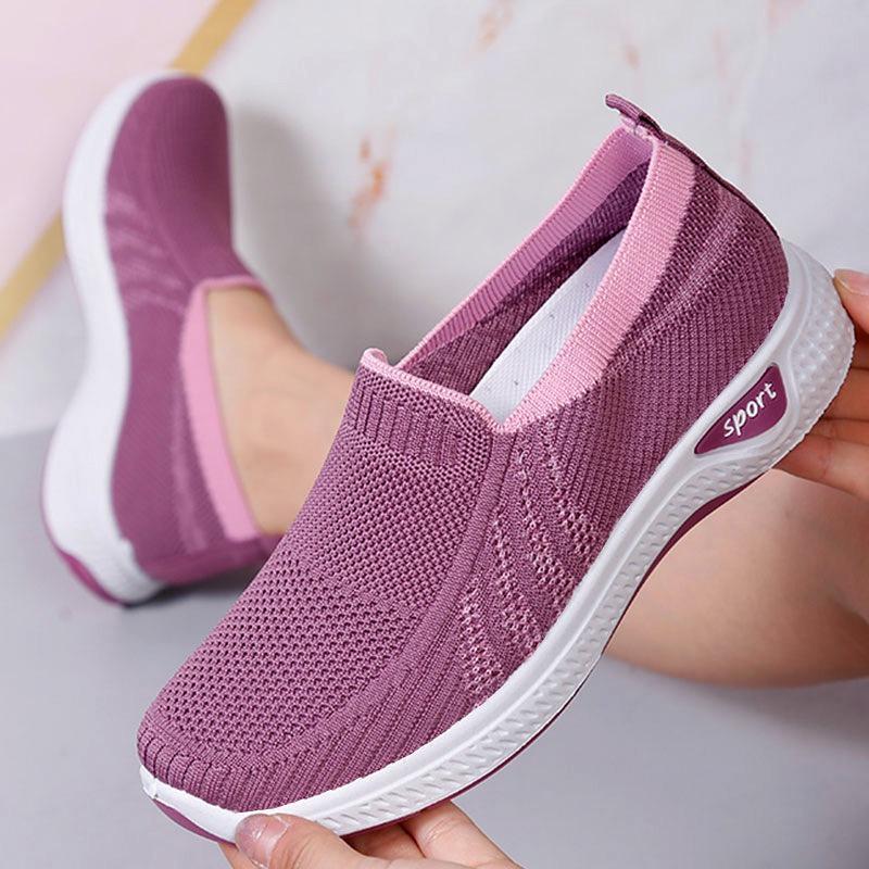 Women's Single Shoes Mesh Shoes Spring and Summer Breathable Casual Mother Shoes Medium Old Flat Bottom One Pedal Elastic Low Top Shoes