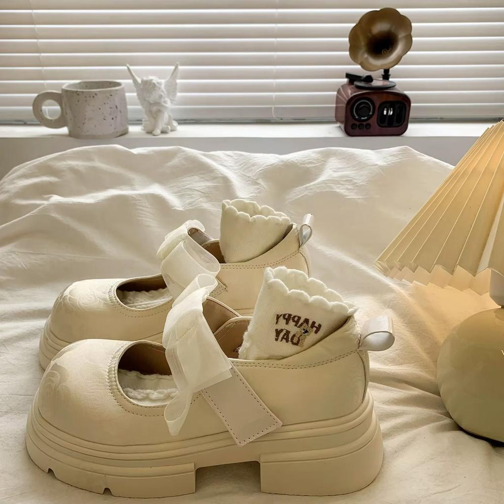 Mary Jane kleine Lederschuhe Damen 2025 Sommer neue Plateau Schnürung Schleife Nationalstil mit Rock Big Head Einzelne Schuhe