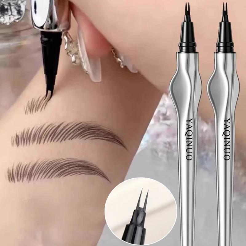 Matita per Sopracciglia a 2 Punti Lunga Tenuta Facile da Impugnare Tatuaggio Sopracciglia Impermeabile Sottile Liquida Penna per Sopracciglia e Angolo Interno Occhi Trucco Coreano Nuovo