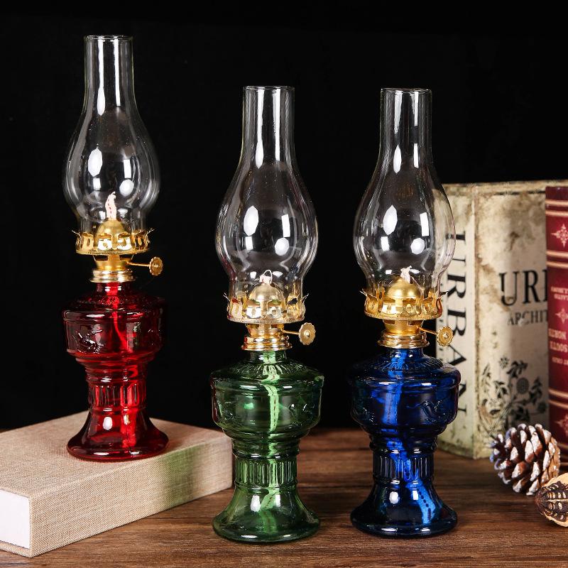 L555 Retro Lotus Kerosene Lamp Head with Metal Regulator, Glass Shade, and Wick