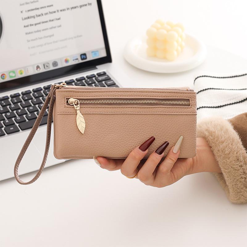 Women's Large Capacity Frosted Double Zipper Long Wallet & Clutch