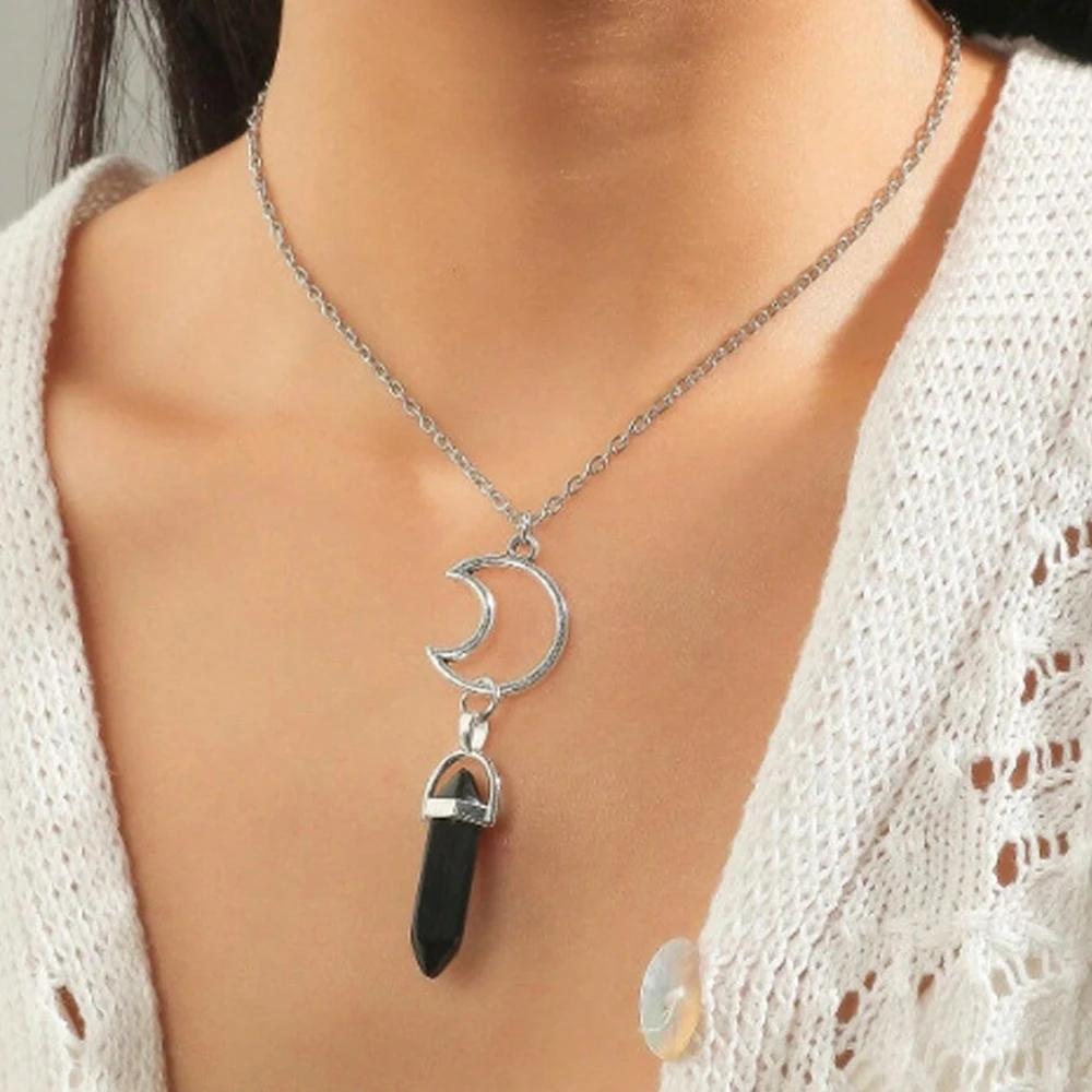

Sun Moon Couple Necklace Crystal Point Pendant Black White Howlite Stone Jewelry чёрный