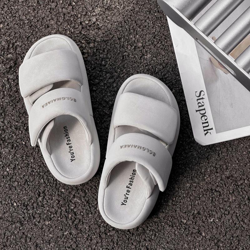 Sheepskin Version of One-word Slippers for Women's Summer Wear Velcro Thick-soled New Versatile Bread Cool Slippers