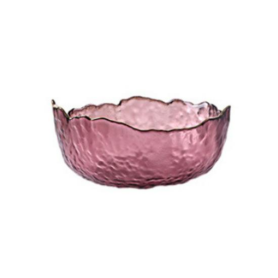 Japanese Hammered Gold Rim Glass Bowl: Heat-Resistant, Transparent, Irregular for Fruit Salad or Noodles