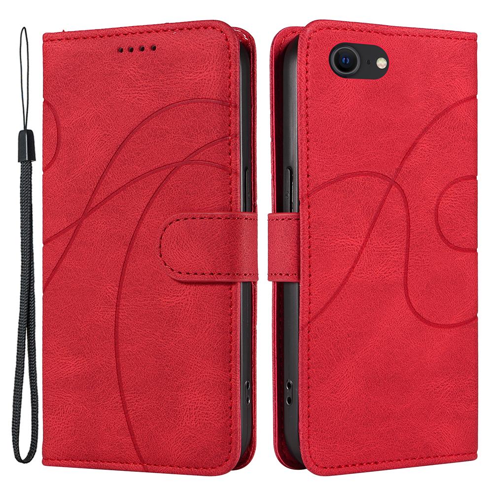 

Leather Case for iPhone 6/6s/7/8/SE (2020)/SE (2022),Imprinted Line Wallet Stand Phone Cover Red