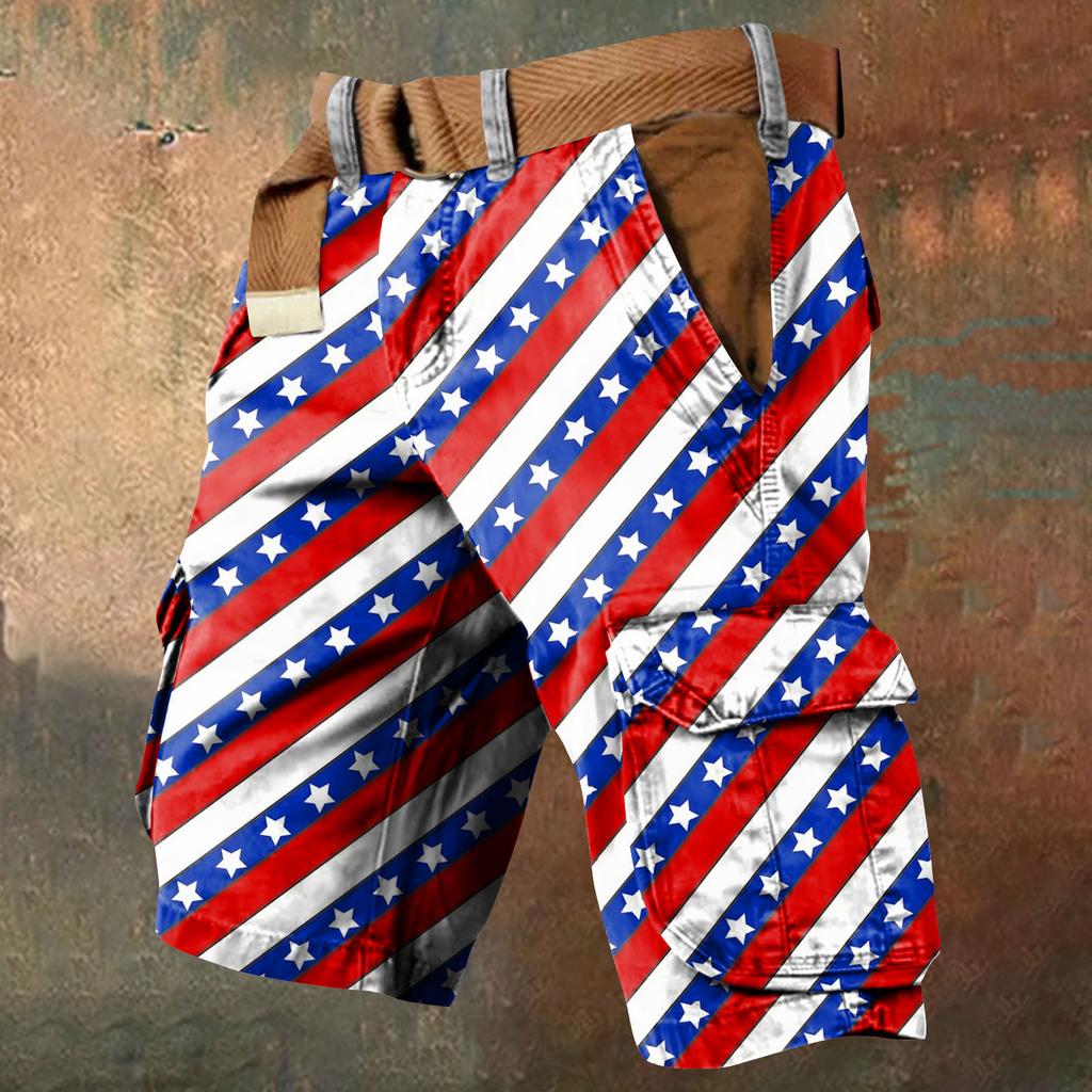 Ανδρικές Βερμούδες Εργασίας με Πολλαπλές Τσέπες και Εκτύπωση για την Ημέρα της Ανεξαρτησίας