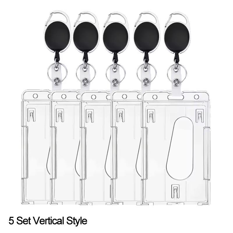1/5Pcs Keychain Badge Reel Retractable Pass Work Permit Case Sleeve Dual Card Slot Card Holder Protector ID Tag Cover NEW