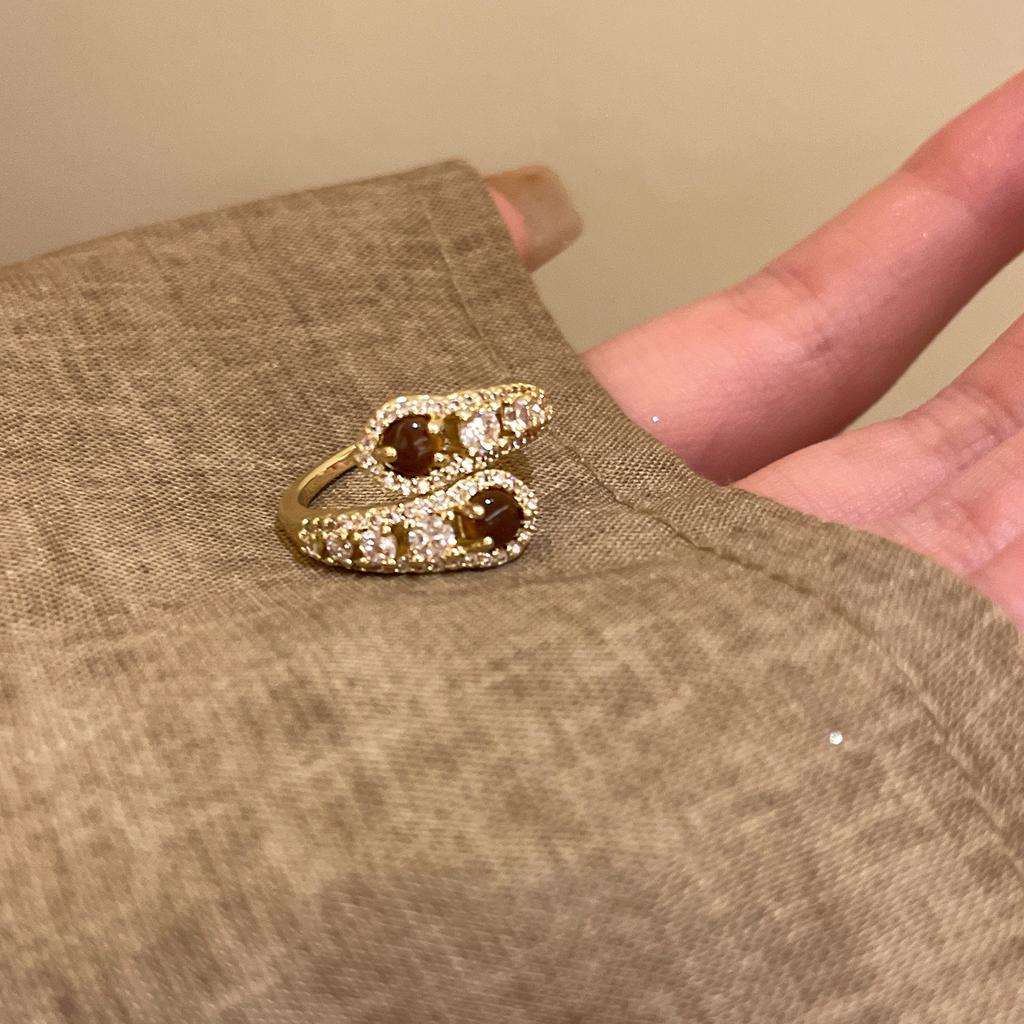 Vintage Maillard Tiger's Eye Irregular Geometric Ring Index Finger Ring Personality Jewelry Women