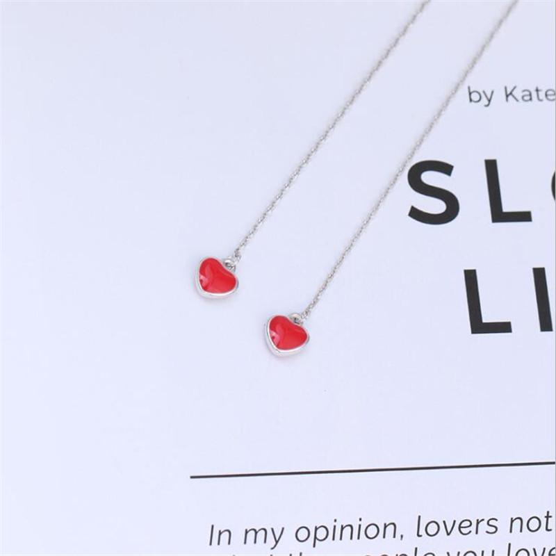 New Simple Fashion Dripping Red Love Ear Line 925 Sterling Silver Jewelry Sweet Cute Peach Heart Popular Earrings  E187