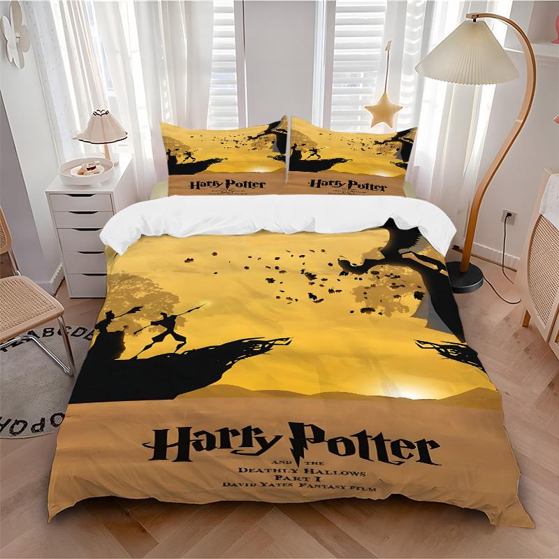 

3pcs Harry Potter Bedding Set, Soft Polyester Duvet Cover and Pillowcases Machine Washable Seasons all suitable 56 135x200cm