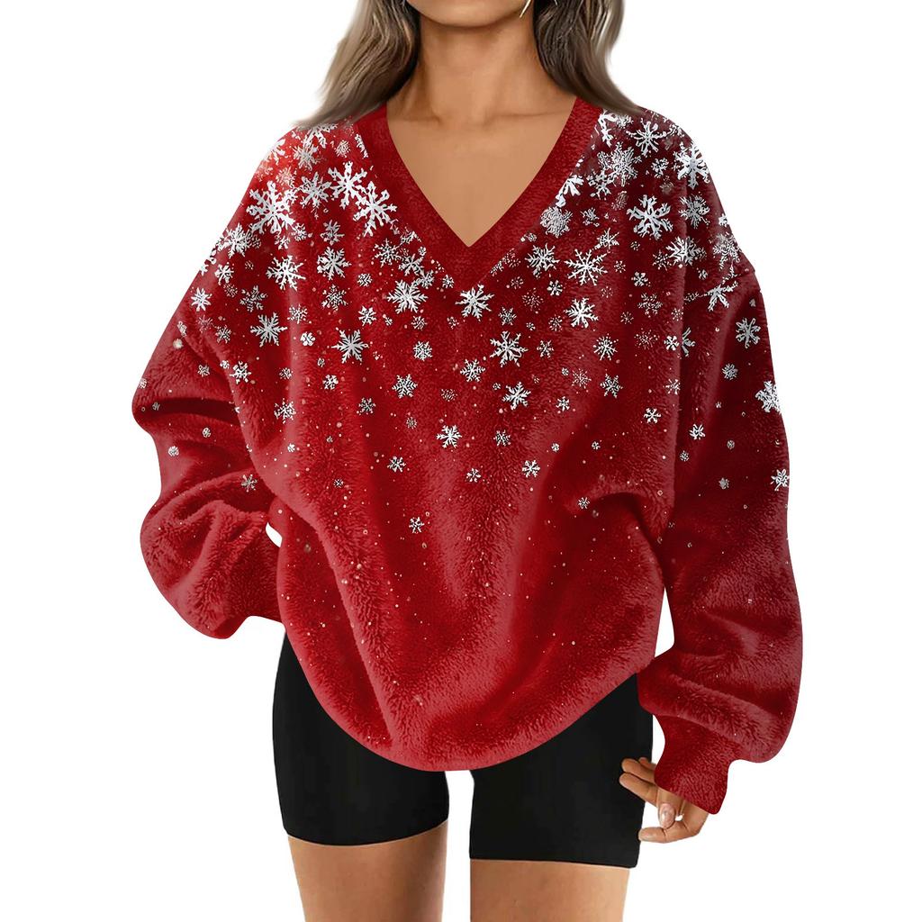 Modă Femei Casual Mânecă Lungă Crăciun Imprimat Decolteu în V Top Hanorac