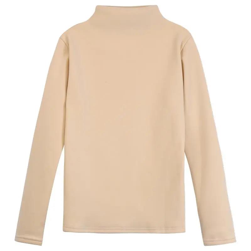Autumn and Winter Semi-high Collar Plus Velvet Thickening Warmth and Comfort Sanding Base Shirt with T-shirt Long-sleeved Solid Color Top