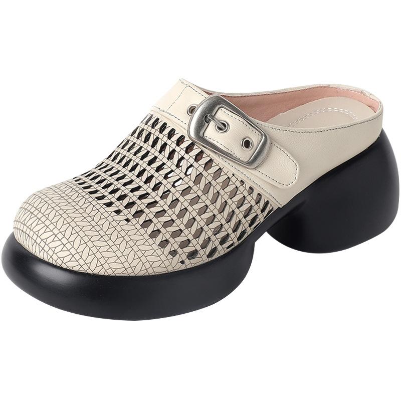 

Fashion GKTINOO Women s Mules Slippers 2025 Summer New High Heel Genuine Leather Closed Toe Women Sandals Hollow Female Shoes Large Size 34