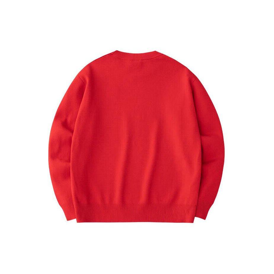 Anta Dragon Year Series Good Things Happen Letter Print Pullover Long Sleeve Knit Top Men tops Deep-Red 152418744-1