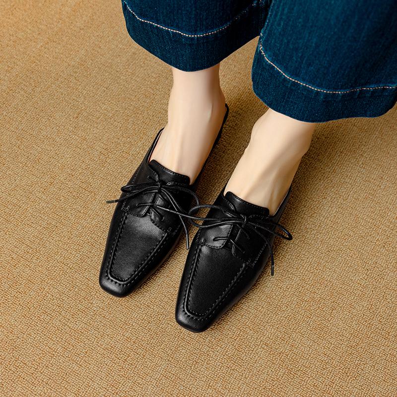 Fashion New Summer Women Shoes Genuine Sheepskin Leather Slippers Women Covered Toe Thick High Heels Party Dress Mules Ladies Sandals