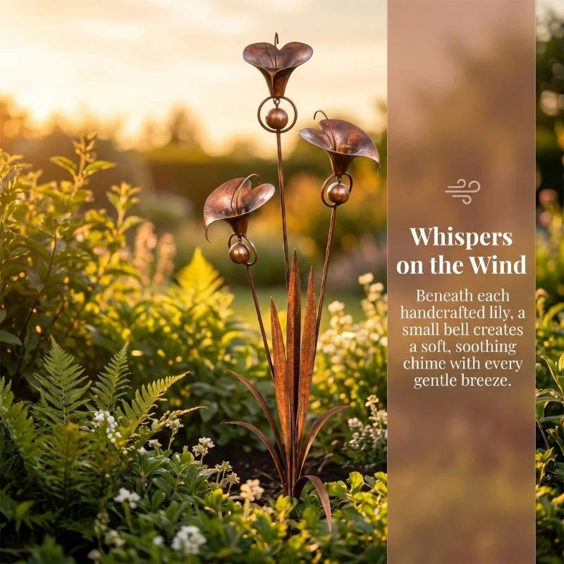 Elegant Copper Calla Lilies Wind Chime Stake With Delicate Bells Included For Backyard Garden Decoration 75cm Height
