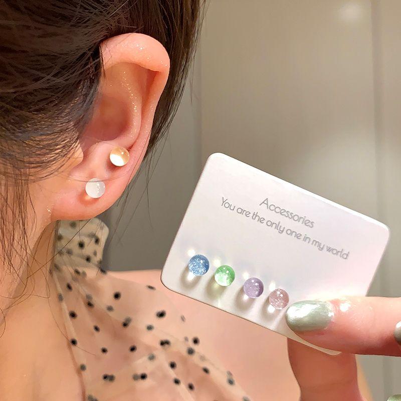 

Sky Suitable for Spring Thin and Glittering Clear Feeling Color Bean-Shaped Stud Earrings Six-Piece Set Small and Simple Earrings Female Earrings Mixed color six-piece combination