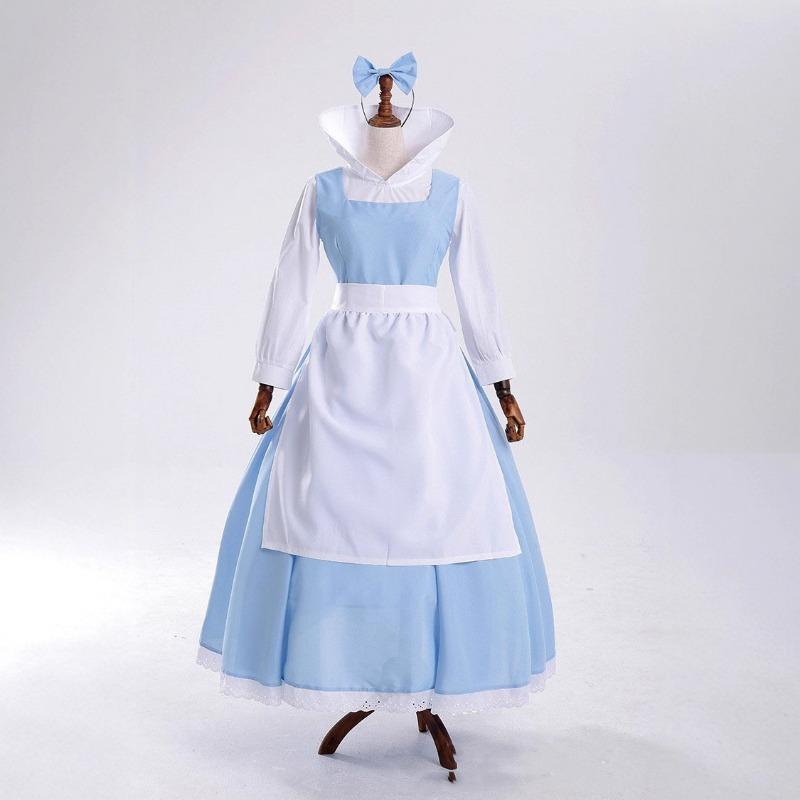 Halloween bell maid costume beautiful woman and beast bell blue maid costume stage costume