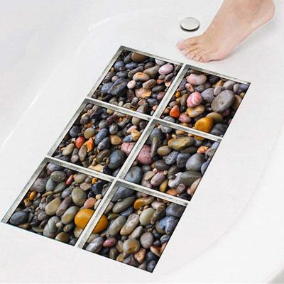 6PCS Cobblestone Bathtub Sticker Non-slip Waterproof 3D Effect Self-adhesive Bathroom Decal PVC Removable Decorative Mural