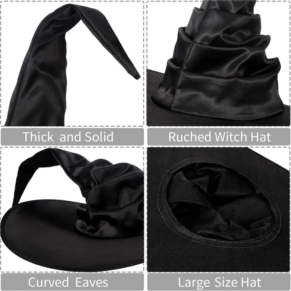 Halloween Folds Witch Wizard Black Hat Party Cosplay Costume Headgear Devil Cap Props Women Costume Accessory for Cosplay Party