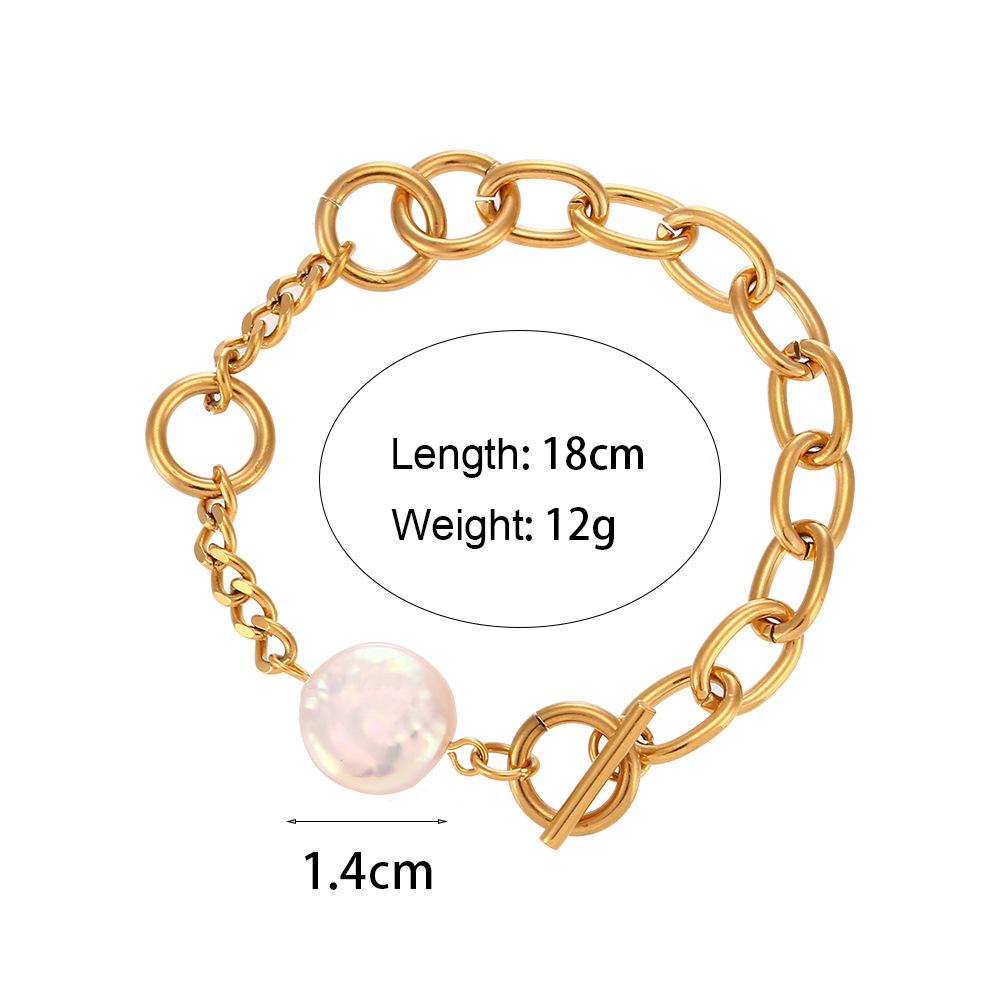 

ins мода и модный темперамент универсальный титан сталь позолоченный кубинская цепочка О-образная цепочка сращивание натуральный жемчуг браслет женщины