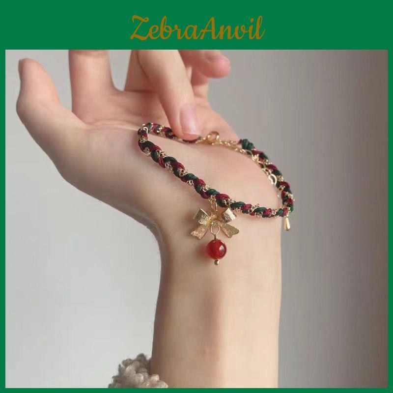 Chic Red White Green Bow Knot Woven Bracelet For Women Perfect For Christmas Gifts
