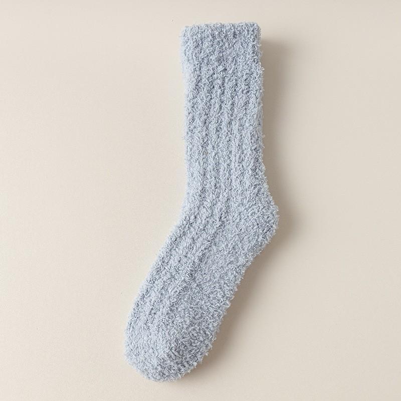 Coral Fleece Socks Solid Color Medium Tube Socks Season Fleece Thickened Warm Furry Home Floor Sleeping Socks