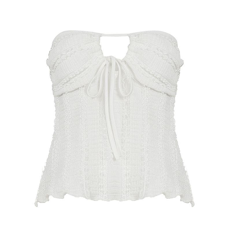 

H Home European and American Women s Clothing Sexy Sexy Texture Feeling Lace-up Cutout Lace Tube Top Pure Desire Vacation Style White Bra White S