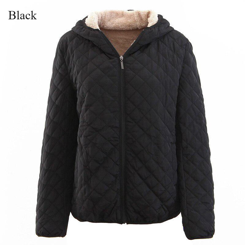 Fashion Solid Color Top Slim Coat Lamb Wool Hooded Close Thick Warm Cotton-padded Jacket Women's Plus-size Casual