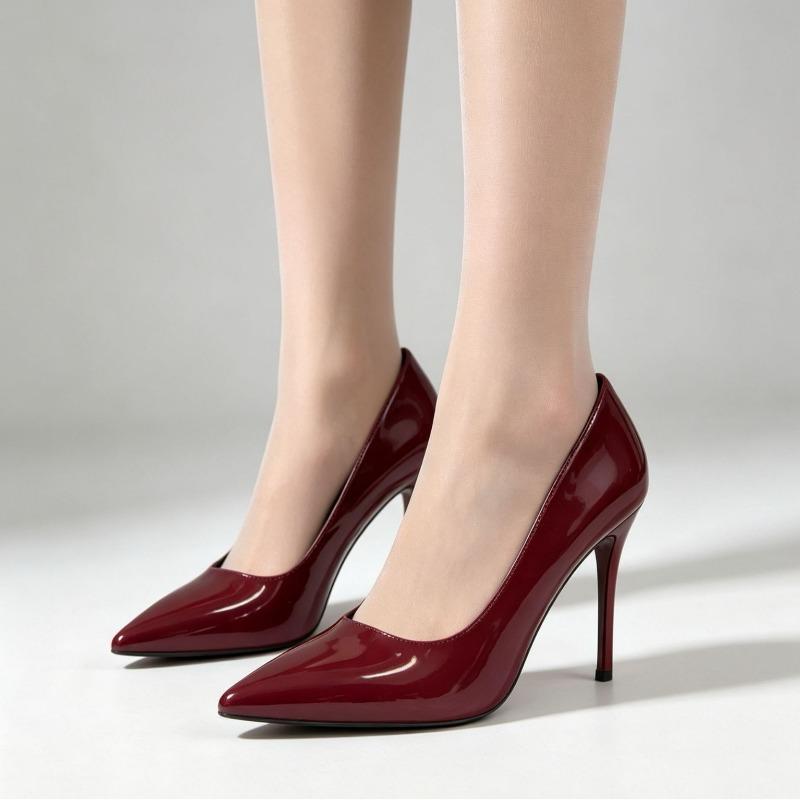 Nuovo stile moda semplici scarpe singole con tacco alto sottile pelle verniciata lucida bocca bassa a punta scarpe da donna tacchi alti
