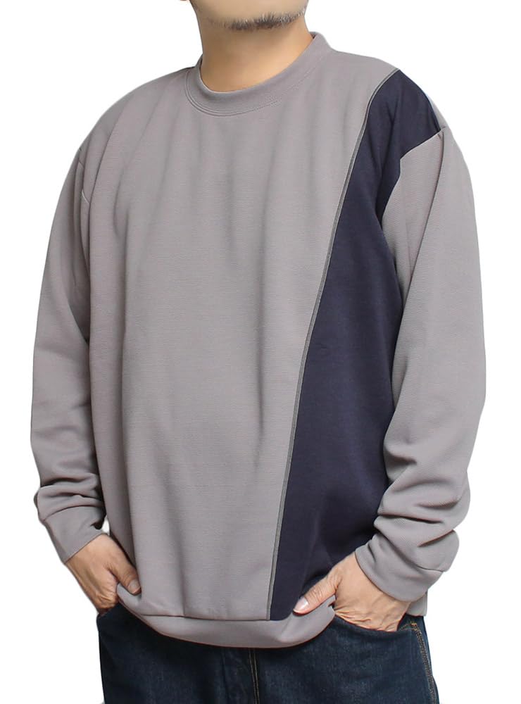 

One Colors Men s Cardboard Sweatshirt, Lightweight, Crazy Design with Diagonal Stripes, Recycled Material, Crew Neck, Size 4L, Gray (04)