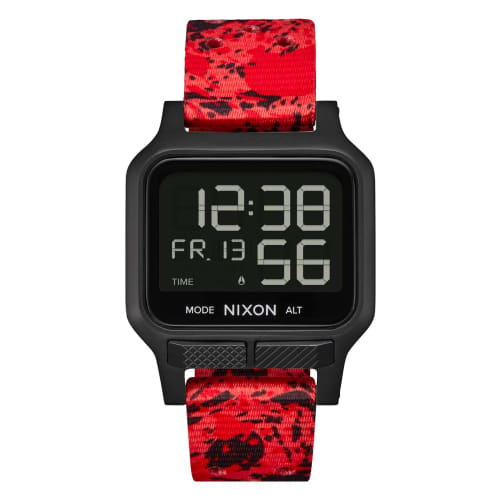 NIXON Heat A1320 - Black/Red - 100M Water Resistant Men's Ultra Thin Digital Sport Watch (38mm Watch Face, 20mm PU/Rubber/Silicone Band)