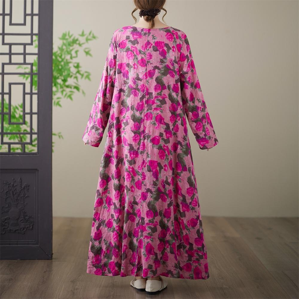 Long Sleeve Plus Size Cotton Vintage Floral New In Dresses for Women Casual Loose Spring Summer Autumn Dress