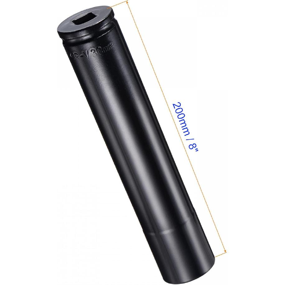 Unifizz 1/2 Inch Drive - 30mm Deep Impact Socket with 6 Point Design, Heat-Treated Cr-V Steel 200mm Length, Metric Sizes