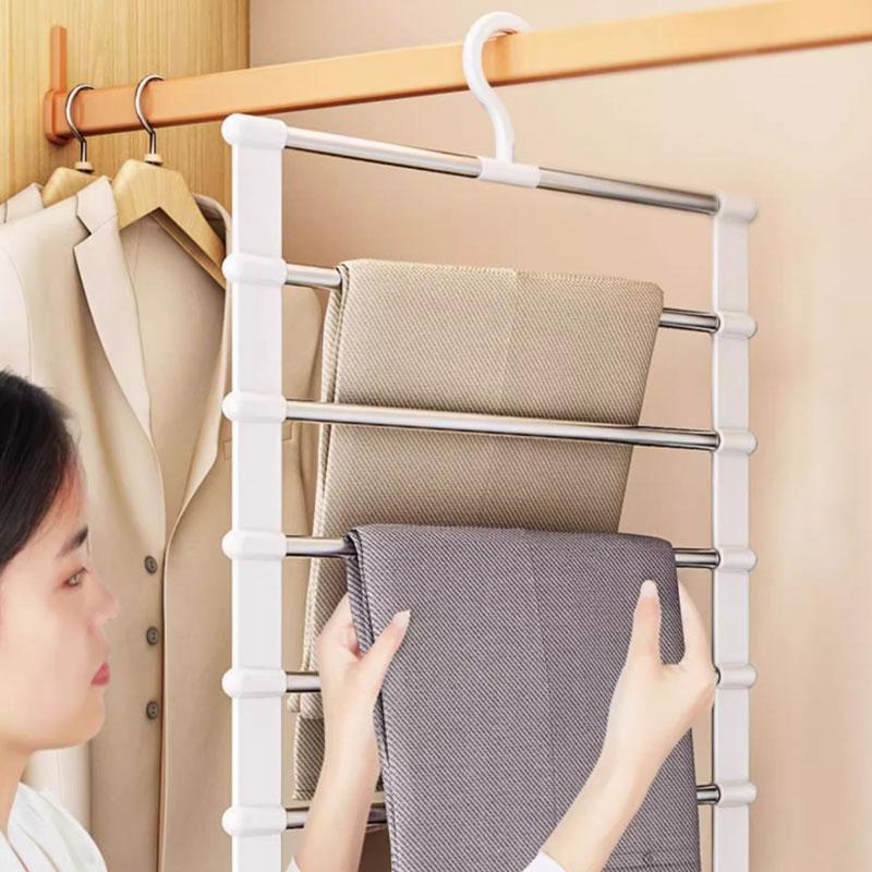 6 Layers Stainless Steel Pants Hanger Space-Saving Trousers Rack  Foldable Wardrobe Jeans Leggings Scarf Closet Organizer