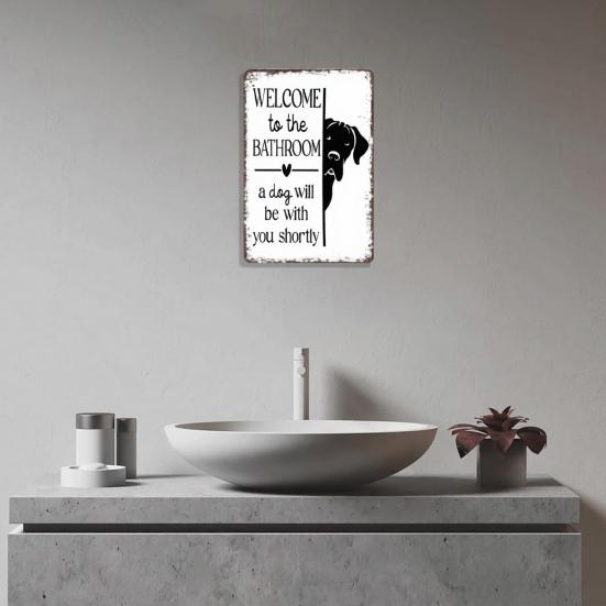 Vintage Katze Badezimmerschild Willkommen im Badezimmer Eine Katze wird gleich bei Ihnen sein Lustiges Katze Metallschild für Toilette Badezimmer Wanddeko