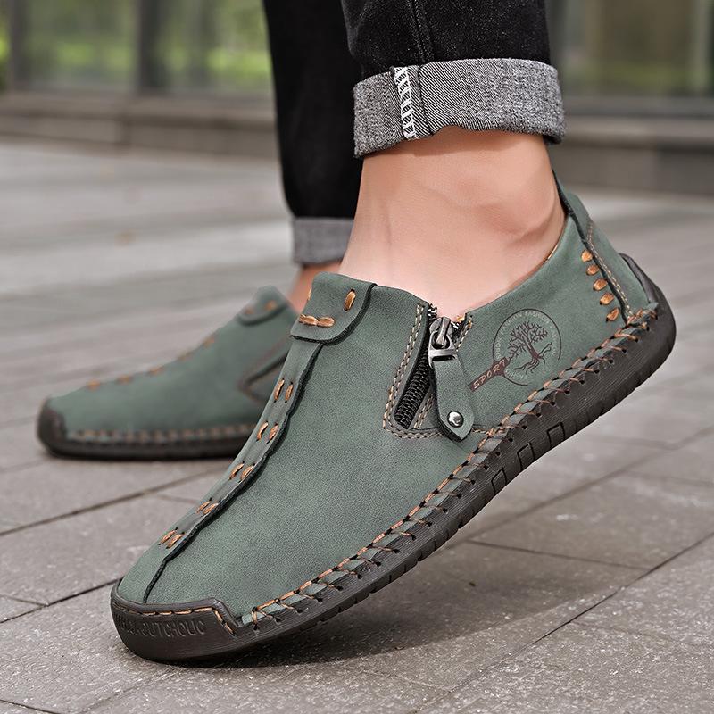 2023 Spring Men's Plus Size Leather Slip-On Casual Shoes with Zipper