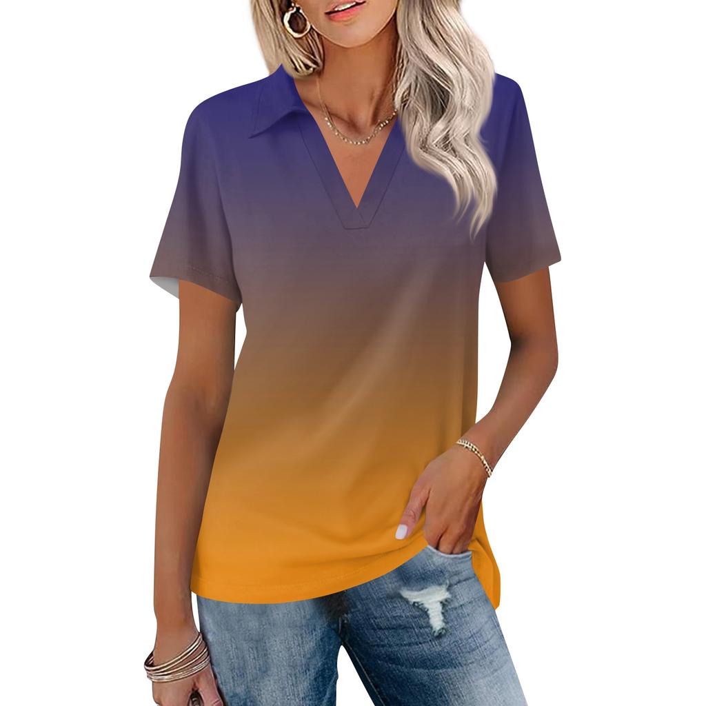 Women's Fashion Casual Lapel Short Sleeve Color Shirt Women's Up Tops