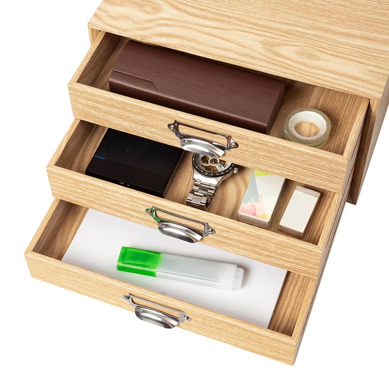 YIKATEND Storage Small Item Storage Drawer for Stationery and Beige Wide X 29cm Deep X 17cm Desk-Mounted Shelf, Case, Cosmetics, 3-Drawer, (36.5cm