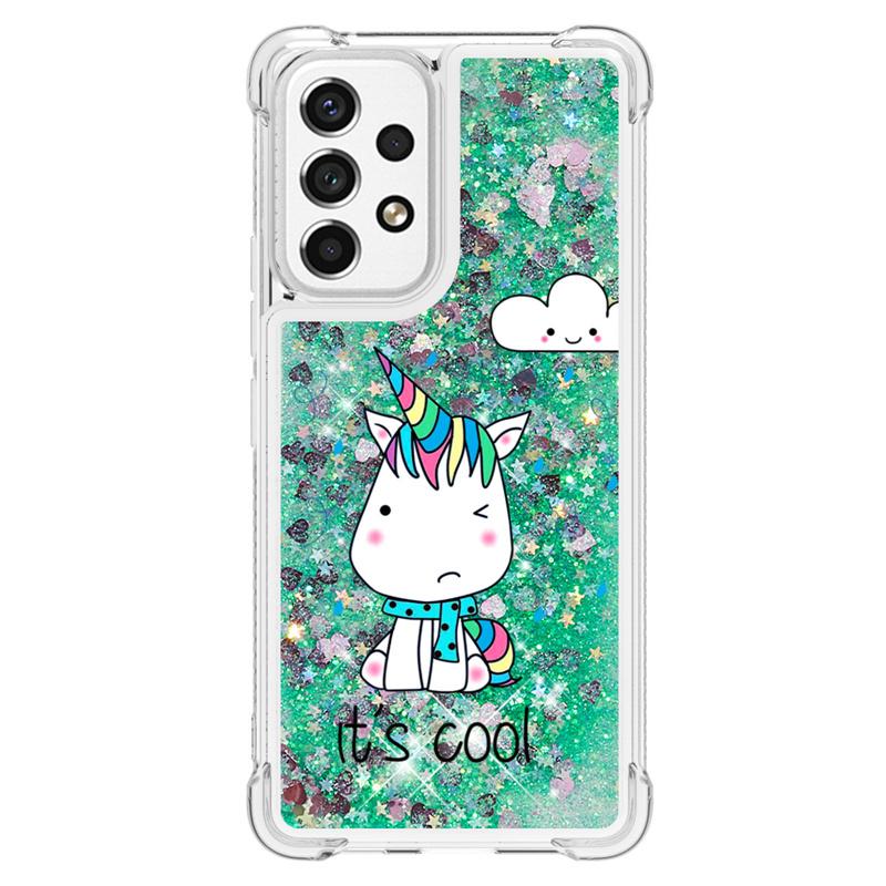 Glitter Liquid Sequins Quicksand Phone Case For Samsung Galaxy A53 A13 A23 A33 A73 5G A03s Case Cartoon Animal Shockproof Cover