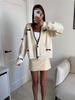 Fall New White Bow Knit Cardigan Women V-Neck Contrast Color Long Sleeve Outerwear