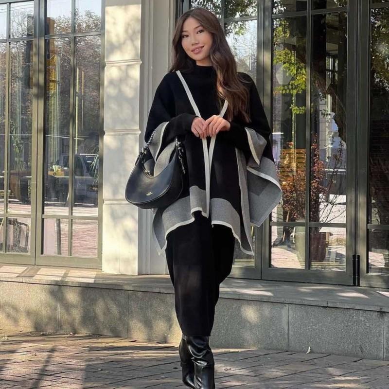 Shawl Coat Knitted Dress Two-piece Large Size Girl Loose Skirt Temperament Elegant Suit