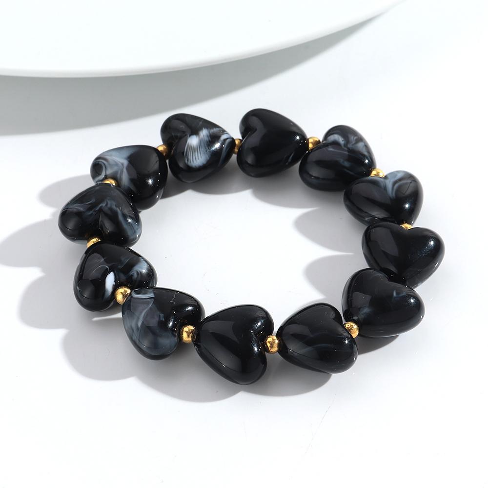 

Винтажные многоцветные браслеты-цепочки с бусинами в форме сердца из смолы для женщин, новый модный эластичный акриловый браслет, подарок на День святого Валентина