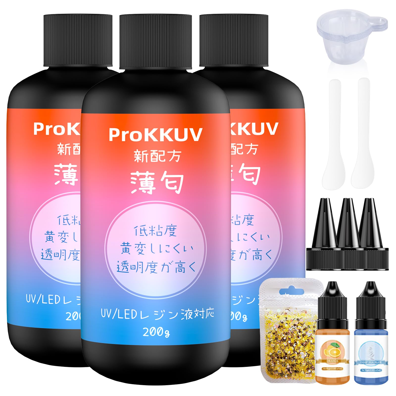 

ProKKUV Resin Liquid 200g x 3 Large Capacity UV/LED Compatible UV Resin Liquid New Packaging Light Odor UV Resin High Transparency Resistant to Yellow