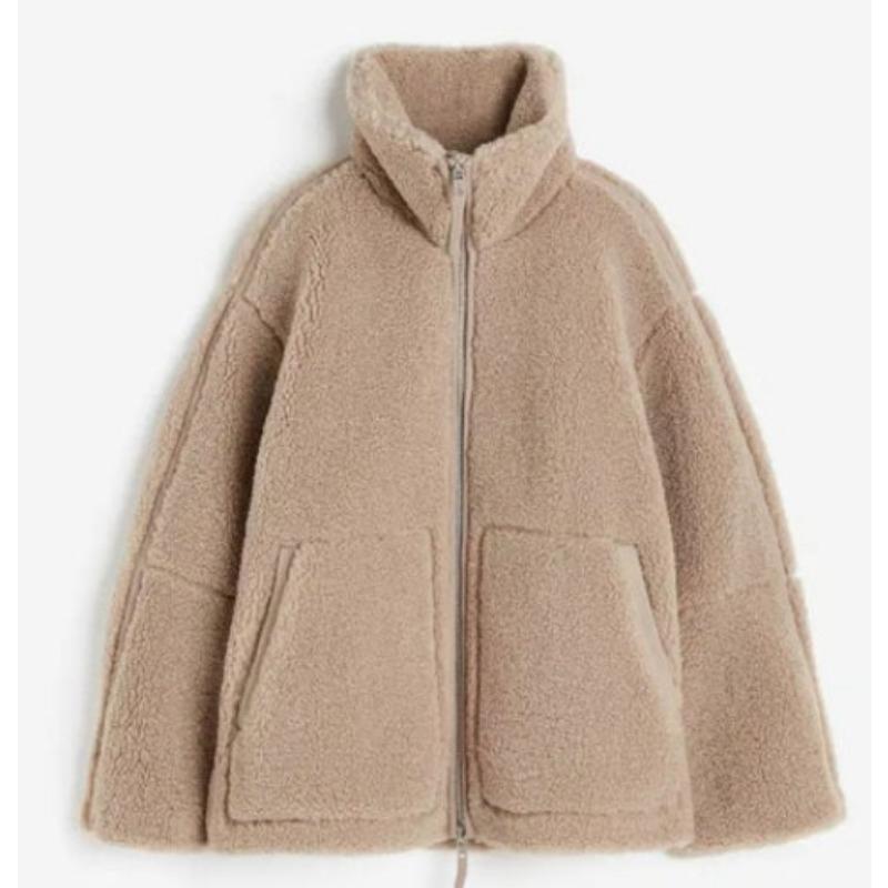 Women Zipper Lapel Thick Fleece Coats Autumn Winter Fashion Elegant Loose Jackets Casual Vintage Lamb Wool Outerwear