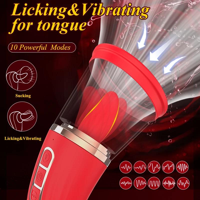 Sucking Tongue Vibrator G-Spot Nipple Clitoris Stimulator 2 in 1 Tongue Vibrating Dildo Female Masturbator Adult Products