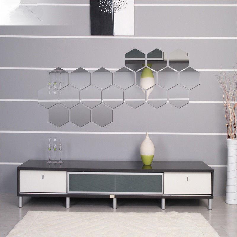 12pcs 3D Mirror Hexagon Vinyl Removable Wall Sticker Decal Home Decor Art